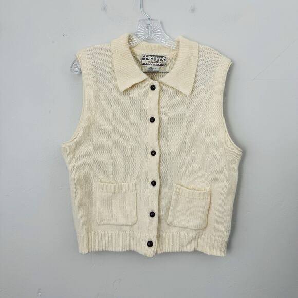 Mac And Jac Life Style Cream Knit Button Up Best Women’s Size L - Picture 1 of 6
